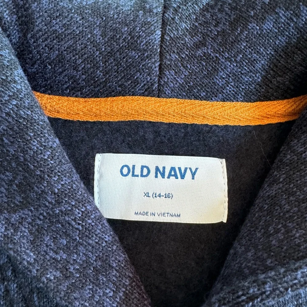 Old Navy black & blue one button pull over sweater.  Boys size XL (14-16)